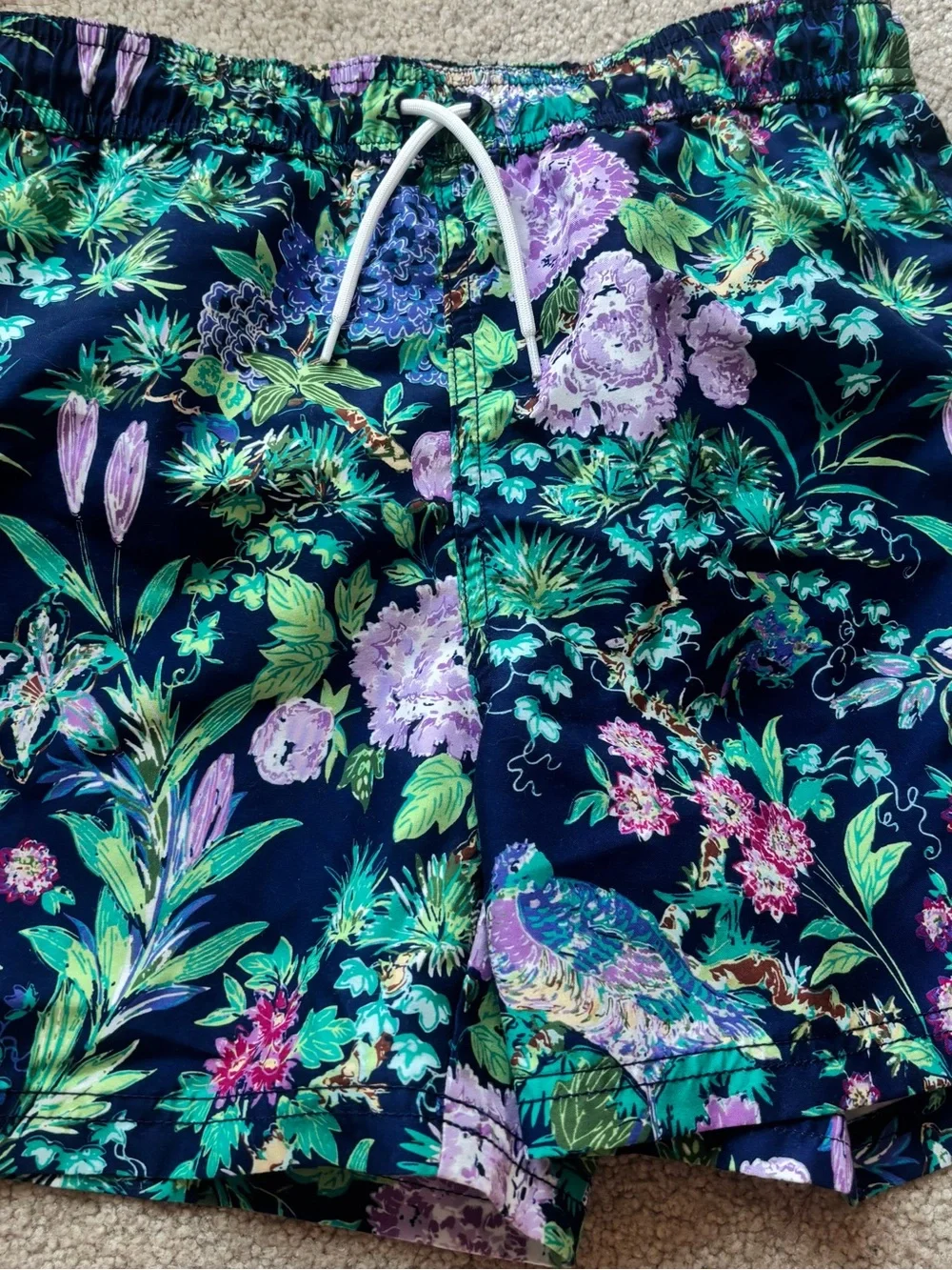 Janie and Jack Navy Giraffe Print Short & Floral Drawstring Short